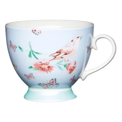 Image of KitchenCraft China 400ml Footed Mug, Blue Birds