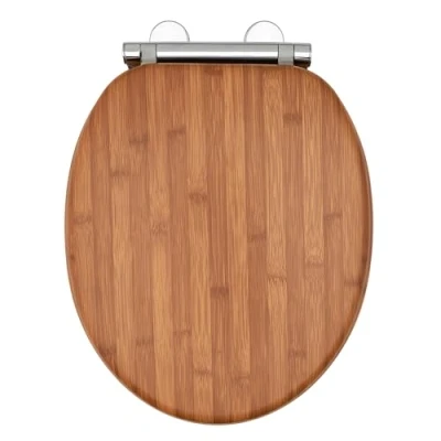 Image of AQUALONA® Luxury Toilet Seat, Soft Close MDF Moulded Wood Seat with Quick Release Button Durable Hinges Comfortable, Easy to Clean and Install Universal Fittings (Bamboo Seat)