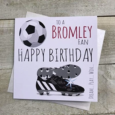 Image of WHITE COTTON CARDS Bromley FC Football Club Fan Birthday Card BOOTS &amp; BALL DESIGN (FFP59)