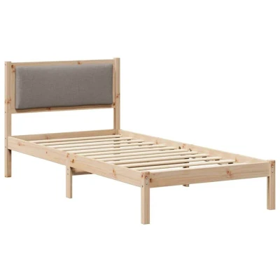Image of vidaXL Bed Frame with Headboard Taupe 90 x 190 cm Solid Pine Wood