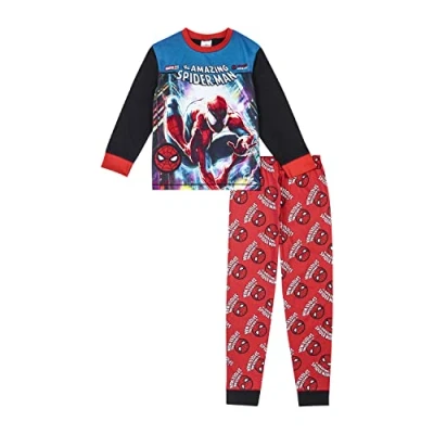 Image of Marvel Spiderman Boys Pyjamas PJ set, Ages 2 to 12 Years Old, Official Merchandise (as8, age, 7_years, 8_years, 7 8 Years) Black