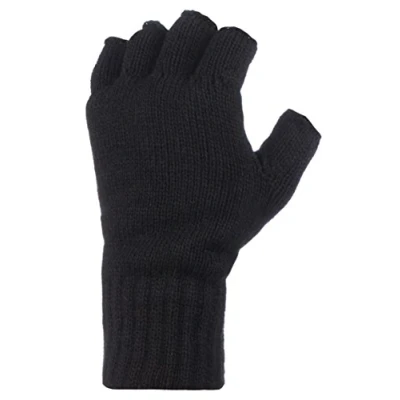 Image of 1 Pair Black 3.2 Tog Heatweaver Yarn Fingerless Gloves Men&#039;s One Size Heat Holders