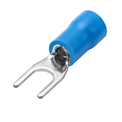 Image of Heschen Fork Insulated Wire Connector Electrical Crimp Terminal, SV2 4, Stud size #8, for 1.5 2.5mm² (16 14 AWG), Blue, 100Pack