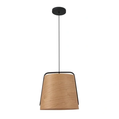 Image of Stood 1 Light Dome Ceiling Pendant Black And Cherry Wood, E27