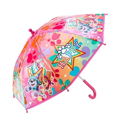 Image of TDL Paw Patrol Umbrella Kids Childrens Brolly Pink POE Dome Girls Skye &amp; Everest Folding Stick