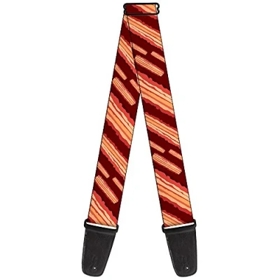 Image of Buckle Down Guitar Strap Bacon Slices Maroon 2 Inches Wide