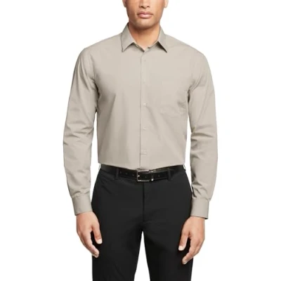 Image of Van Heusen Men&#039;s Dress Shirt Regular Fit Poplin Solid, Stone, 18.5&quot; Neck 34&quot; 35&quot; Sleeve