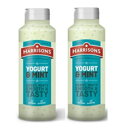 Image of Harrison Yogurt and Mint Sauce Pack of 2 Yoghurt Bottles 1 Liter Each Gluten Free with No Soya, Dairy Artificial Color or Flavor Made in UK