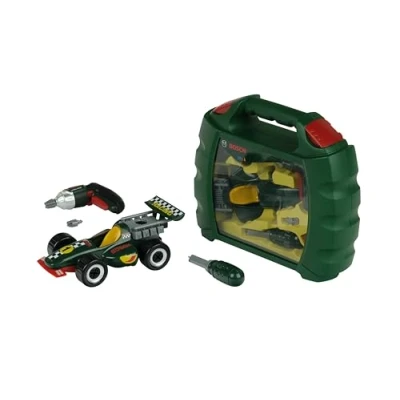 Image of Theo Klein 8375 Bosch Grand Prix Case With Ixolino I Battery Powered Cordless Screwdriver Racing Car Can be Dismantled into 10 Parts Toy for Children Aged 3 Years and Up