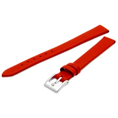 Image of Fine Calf Leather Watch Strap Band 14mm Extra Long XL Bright Red with Chrome (Silver Colour) Buckle. Free Spring Bars (Watch Pins)