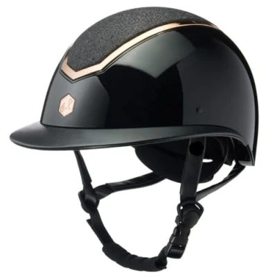 Image of Charles Owen Kylo Sparkly WIDE PEAK Riding Hat Black Gloss/Rose Gold NOT MIPS 58 61cm