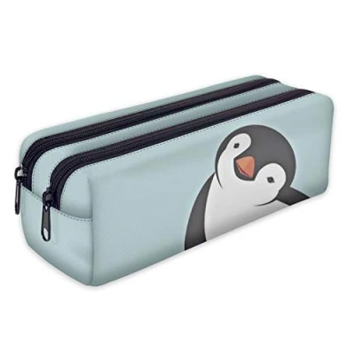 Image of Pencil Case with 2 Compartments Toiletry Bag Vanity Make up Purse Phone Handbag Holder Penguin [107]
