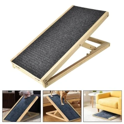 Image of Dog Steps/Ramp 2 Height Adjustable with Non slip Carpet Safety Pets Ladder Wooden Ramp Pet Puppy Surface Access Stair Multipurpose for Bed/Couch/Car