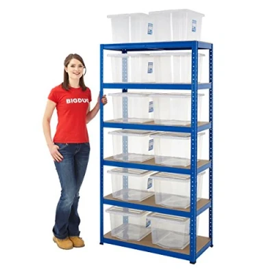 Image of BiGDUG Shelving Units With Clear Plastic Boxes 5 Tier Garage Racking 265kg UDL