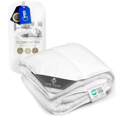 Image of FAM Home Soft Microfibre Duvet 155 x 200 cm Washable All Year Round I Blanket Anti Allergic for Allergy Sufferers Quilted Quilt