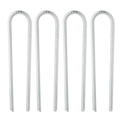 Image of Relaxdays Ground Anchor Set of 4, Hard Soil, Camping, Garden Stakes, Metal, u Shape, HxWxD: 30x7x1 cm, Durable, Silver