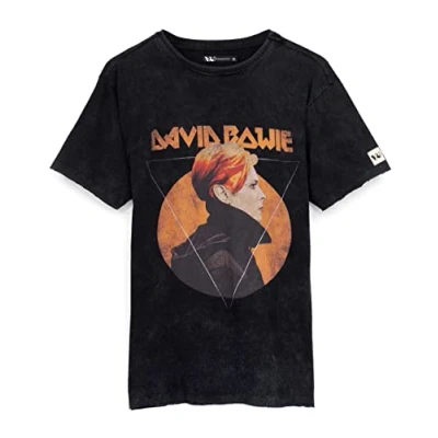 Image of David Bowie T Shirt for Women &amp; Men Unisex Black Short Sleeve Rock Band Tee Distressed Low Album Song Logo Music CD Gifts Merchandise Large