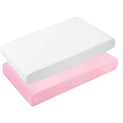 Image of Dudu N Girlie Fitted Cot Bed sheets 120x60 Cotton Soft Hypoallergenic Fully Elasticated Skirt Breathable Easy Care (Pack of 2, White &amp; Pink)