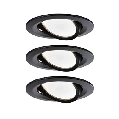Image of Paulmann 94471 Nova LED recessed luminaire 3 piece set Coin swivelling warm white round incl. 3x6.5 watt spotlight black matt spot aluminium lamp 2700 K