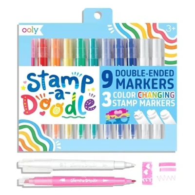 Image of Ooly Double Sided Stamping Markers (Chisel and Point Tips) &amp; 3 Color CHANGING Stamps, Stamp Change the of What is Stamped, Cute School Suplies [COLOR STAMPERS]