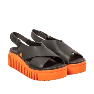 Image of ART Women&#039;s 1574 Brighton Sandal, Nappa Black Orange, 9 UK