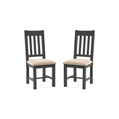 Image of Julian Bowen Set Of 2 Bordeaux Dining Chairs Dark Grey, Solid White Oak And Veneers, Height: 105, Width: 47, Depth: 54cm