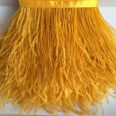 Image of Sowder Ostrich Feathers Trims Fringe with Satin Ribbon Tape for Dress Sewing Crafts Costumes Decoration Pack of 2 Yards (Golden)