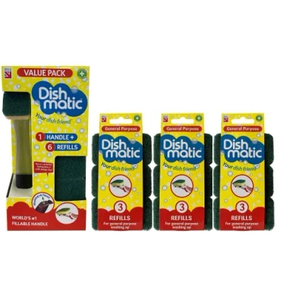 Image of Fillable Washing Up Brush and Sponge Bundle Value Pack, Includes 6X Replaceable Head Refills with 9X General Purpose