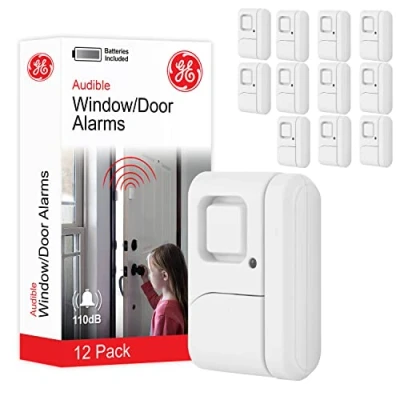 Image of GE Personal Security Window and Door Alarm, 12 Pack, DIY Protection, Burglar Alert, Wireless Chime/Alarm, Easy Installation, Home Security, Ideal for Home, Garage, Apartment More, White, 45989