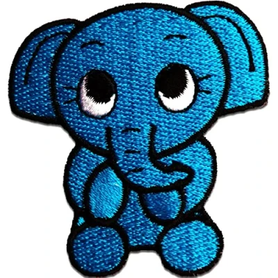 Image of Elephant Children Animal Iron On Patches Adhesive Emblem Stickers Appliques, Size: 2.32 x 2.48 Inches, Color:Blue