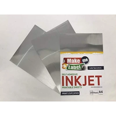 Image of Premium A4 Brushed Silver Vinyl Self Adhesive Inkjet Printable Sticker Sheets 10
