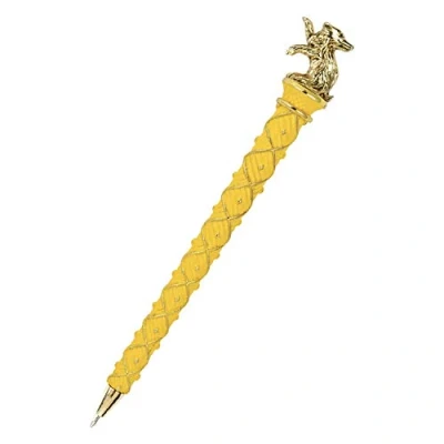 Image of The Noble Collection Harry Potter Gold Plated Hufflepuff Pen 8in (21cm) Topped With House Mascot Officially Licensed Movie Stationery Gifts