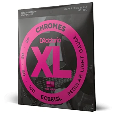 Image of D&#039;Addario XL Chromes Flat Wound Bass Guitar Strings ECB81SL Super Long Scale Regular Light, 45 100