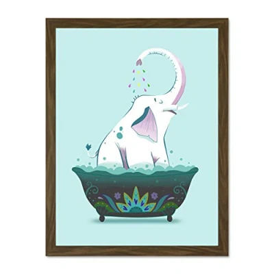 Image of Wee Blue Coo Elephant Shower Wall Large Framed Art Print Poster Decor 18x24 inch