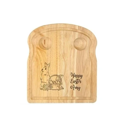 Image of Personalised Dippy Egg Board Wooden Cups Engraved Baby Bamboo Plate Holder Kids Gift Easter Eggs Bunny