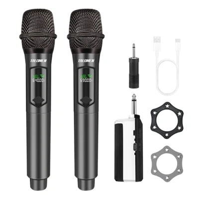 Image of Talomen 2.4GHz Professional Wireless Microphone,Dual Cordless Handheld Dynamic Microphones,Karaoke Mic System with Rechargeable Receiver,160ft,for Singing Karaoke,wedding,DJ,party,speech,church,K60 2