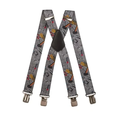 Image of Olata Heavy Duty Tool Pattern Braces/Suspenders (Grey) 4cm. X Shape