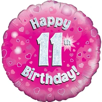 Image of Oaktree UK 18&quot; Happy 11th Birthday Pink Holographic