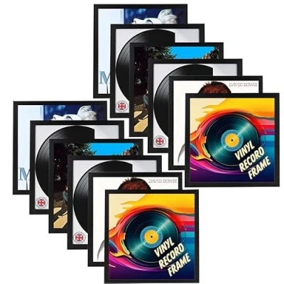 Image of Boldon Framing Black Vinyl Record Square Photo Frame for Album Art Wall Display, Picture Frames 12&quot; Albums &amp; Records. 12 Pack.