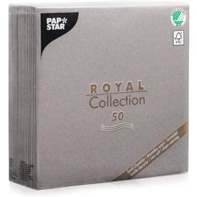 Image of Papstar Royal Collection 10822 Serviettes with 1/4 Fold 40 x cm Grey 50 count (pack of 1)