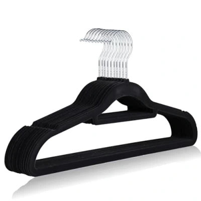 Image of BLACK Heavy Duty Velvet Clothes hangers Suit Hangers, Premium Non Slip for 360 Degree Swivel Hook Coat Adult Sturdy to hold Jacket or Trouser (10)