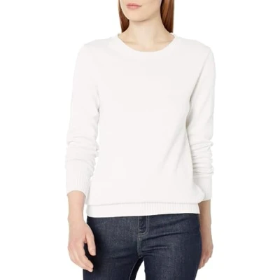 Image of Amazon Essentials Women&#039;s 100% Cotton Crewneck Sweater (Available in Plus Size), White, L