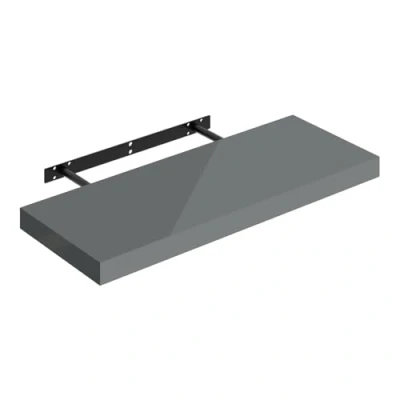 Image of WOLTU Floating Shelf, High Gloss Gray Shelf for Wall with Strong Bracket, Storage Bedroom, Living Room, Office, Bathroom, Kitchen, MDF, 60x22.9x3.8cm