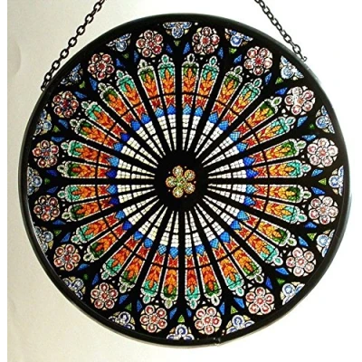 Image of Decorative Hand Painted Stained Glass Window Sun Catcher/Roundel in a Strasbourg &#039;Rosace&#039; Design