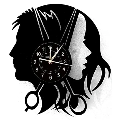 Image of Smotly Vinyl wall clock, hair salon pattern design electronic home decoration clock gift.