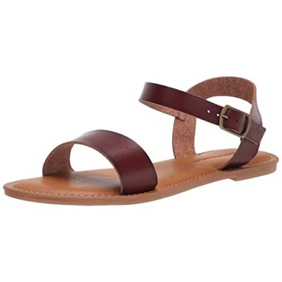 Image of Amazon Essentials Women&#039;s Two Strap Buckle Sandal, Brown, 7.5 UK Wide