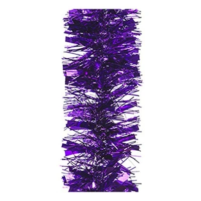 Image of 2 Metre Deluxe Chunky Fluffy Tinsel in Bright and Classic Christmas Colours 6 Foot 7&quot; Long Thick Thin 6ply Foil Metallic Many (Purple)