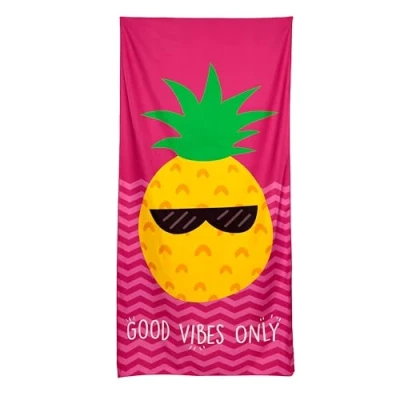 Image of Puckator Good Vibes Only Pineapple Microfibre Beach Towel Large Quick Drying Lightweight Thin Funny Mens Girls Pool Holiday Towels For Adults Womens Vacation Accessories Essentials