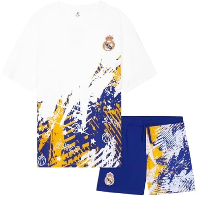 Image of Get Trend Real Madrid CF Mens Pyjamas Set Short PJs Soft Breathable Nightwear Sleepwear Summer Lounge Football Gifts (XL, Multi Madrid)