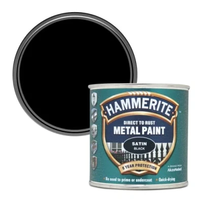 Image of Hammerite Direct to Rust Satin Metal Paint Black 250ML